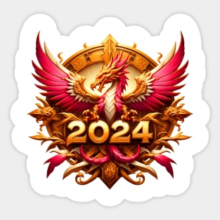 Wooden Gold Pink Dragon 2024 Sticker